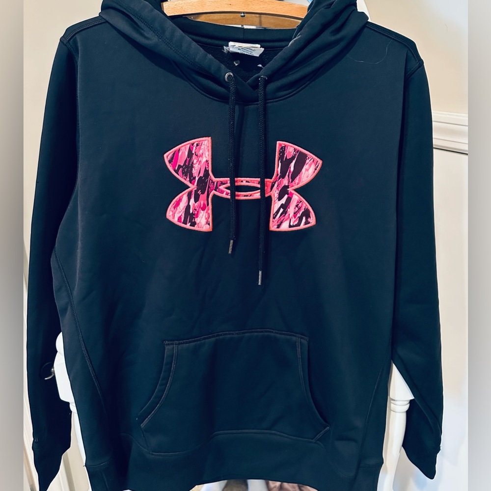 Under Armour Black Hoodie with Vibrant Pink Emblem